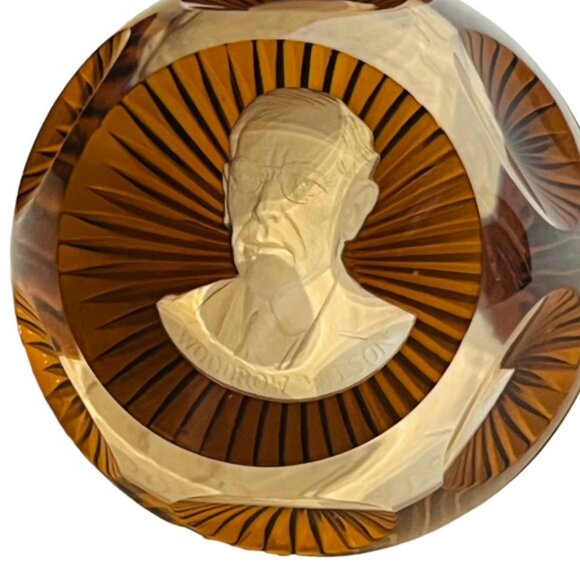 Baccarat Cameo Franklin Mint Art Glass Paperweight Figurine Woodrow Wilson 1979
